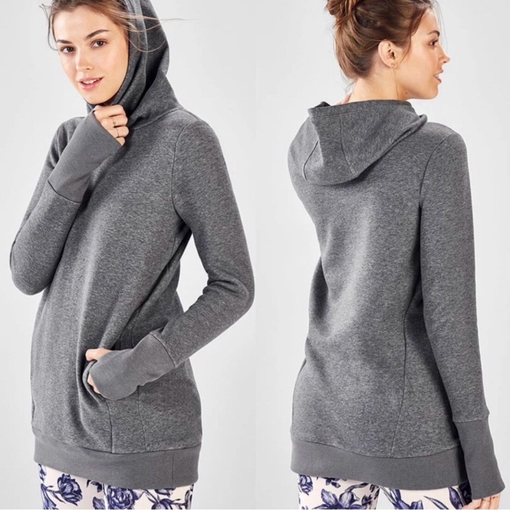 Fabletics Zaylee Funnel Neck Fleece Gray Hoodie Sweater XXS